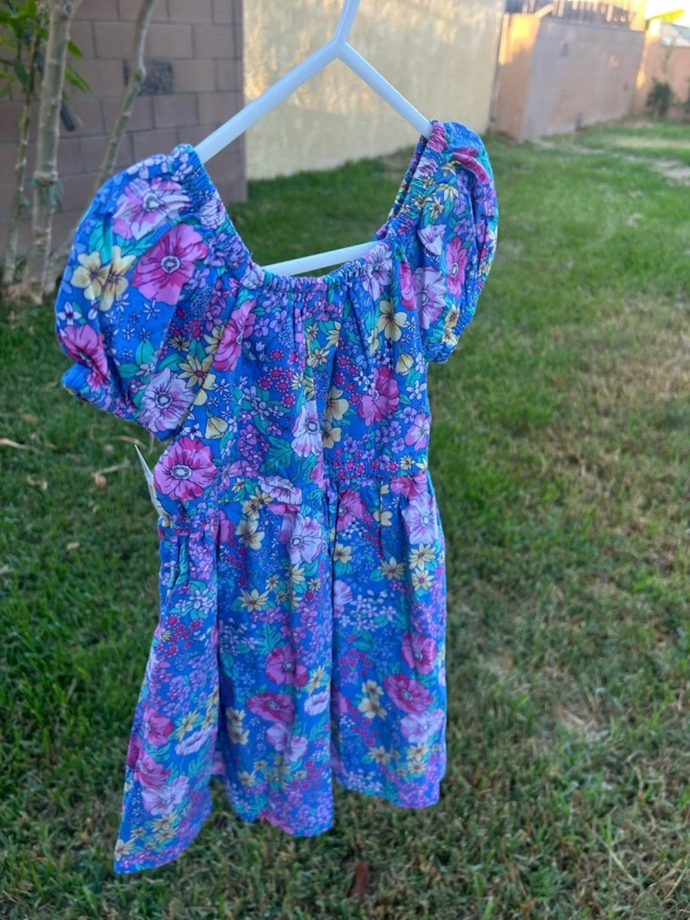 Kohl's Blue Floral Puff-Sleeve Dress with Pink & Yellow Blooms